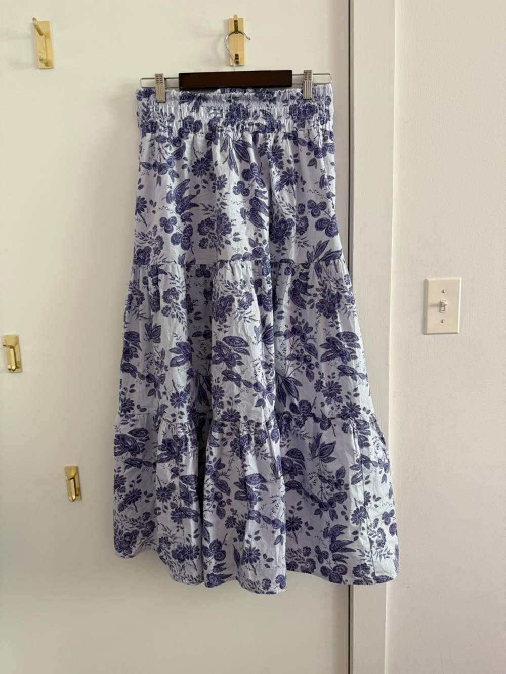 Hill House Florence Purple and White Floral Tiered Midi Skirt